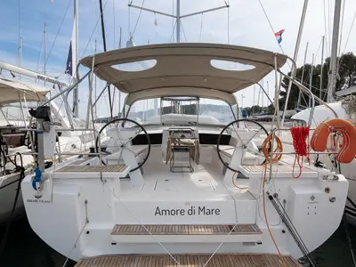Cockpit of Amore di Mare, a Beneteau Oceanis 46.1 sailboat at Općina Medulin, Croatia
