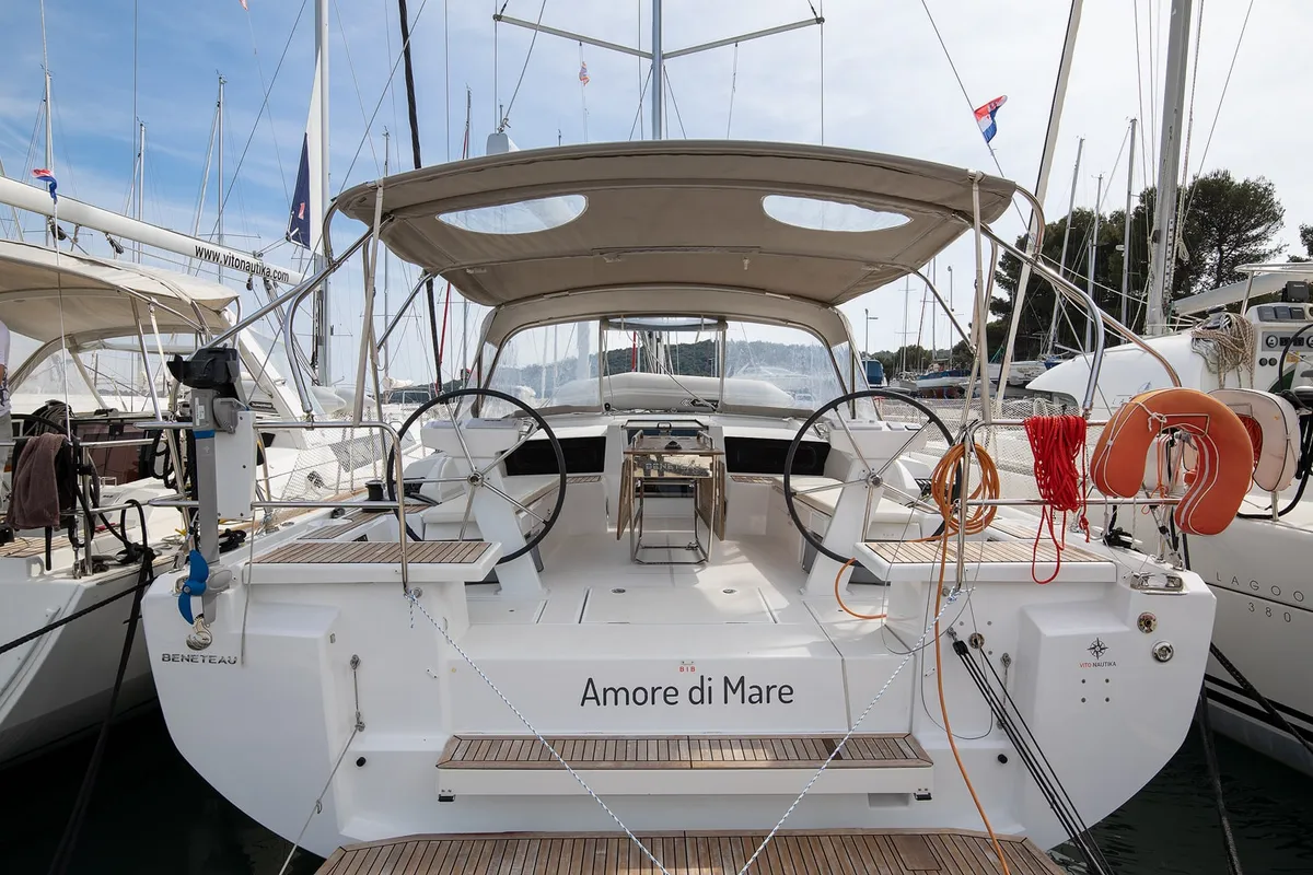 Cockpit of Amore di Mare, a Beneteau Oceanis 46.1 sailboat at Općina Medulin, Croatia