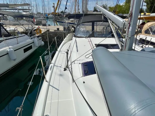 Deck of Ikalos, a Jeanneau Sun Odyssey 440 sailboat at Athens, Greece