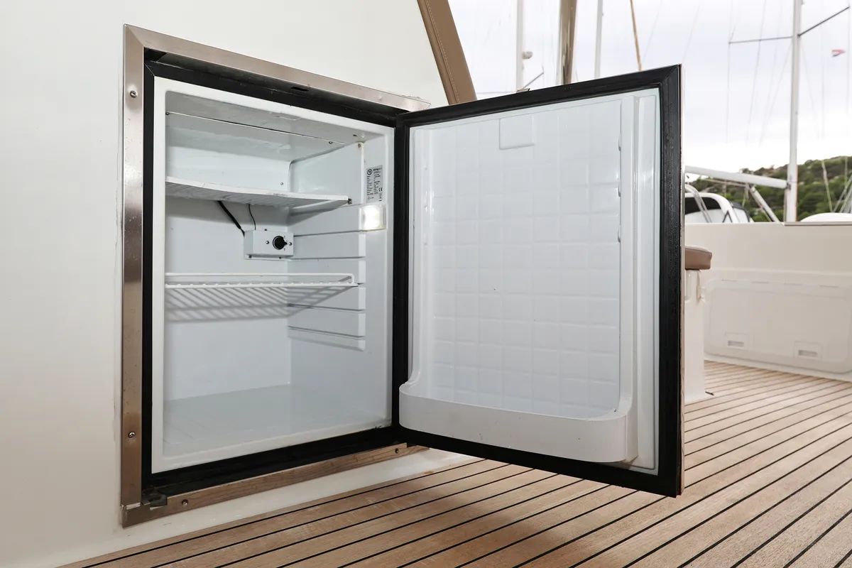 Deck of Martin V, a Fountaine Pajot Saona 47 Quintet catamaran at Općina Rogoznica, Croatia