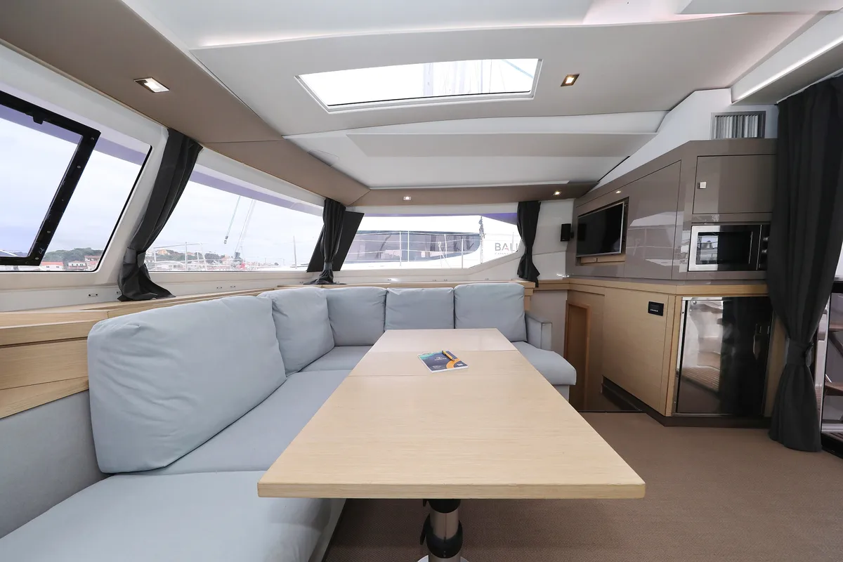 Salon of Martin V, a Fountaine Pajot Saona 47 Quintet catamaran at Općina Rogoznica, Croatia