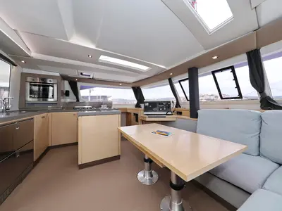 Salon of Martin V, a Fountaine Pajot Saona 47 Quintet catamaran at Općina Rogoznica, Croatia