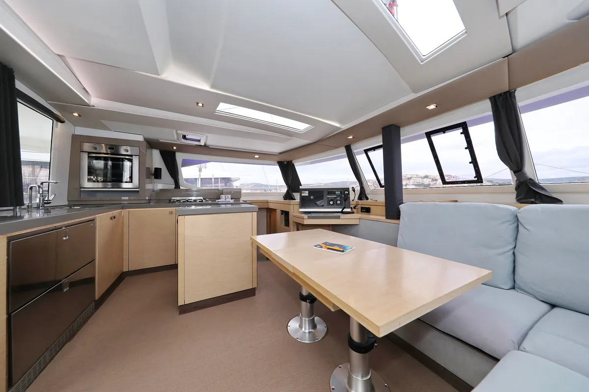 Salon of Martin V, a Fountaine Pajot Saona 47 Quintet catamaran at Općina Rogoznica, Croatia