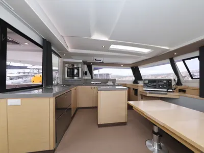 Galley of Martin V, a Fountaine Pajot Saona 47 Quintet catamaran at Općina Rogoznica, Croatia