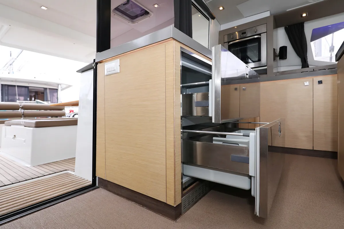 Galley of Martin V, a Fountaine Pajot Saona 47 Quintet catamaran at Općina Rogoznica, Croatia