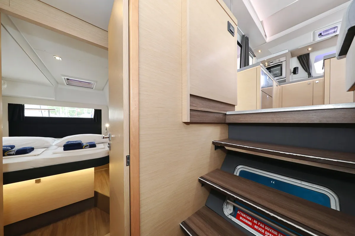 Cabin on Martin V, a Fountaine Pajot Saona 47 Quintet catamaran at Općina Rogoznica, Croatia