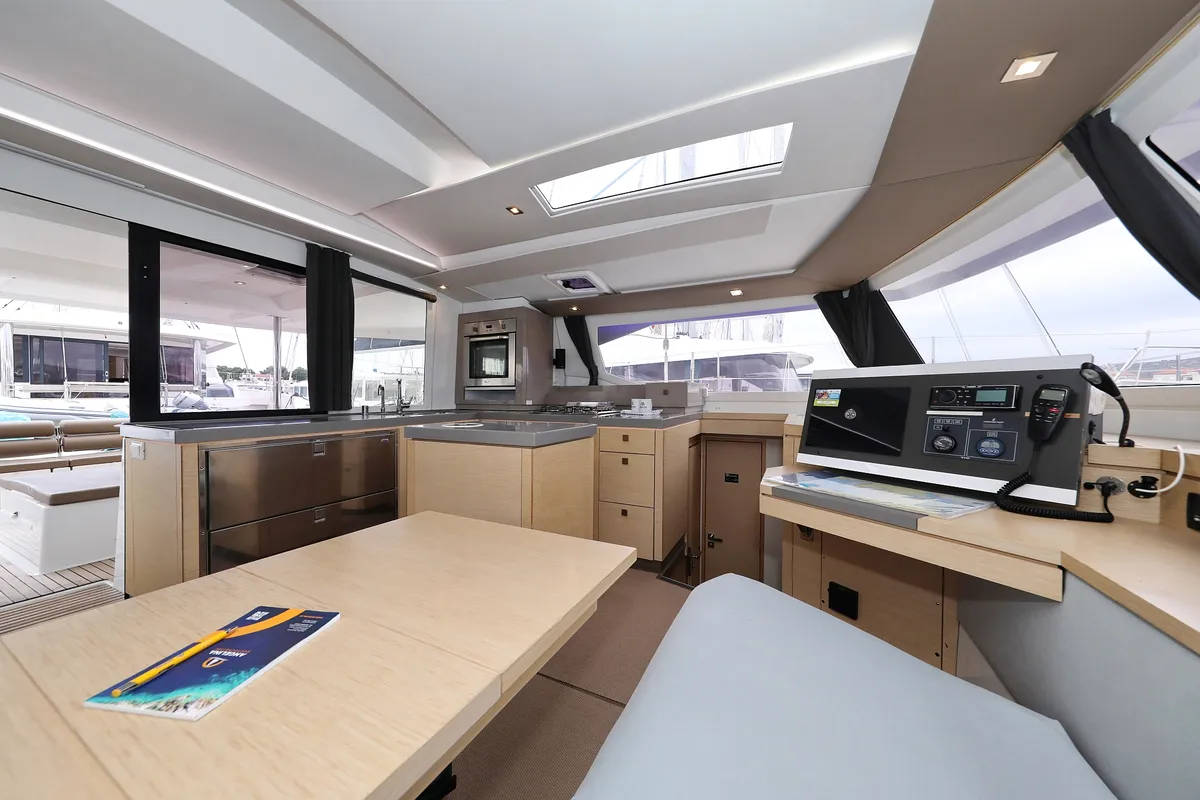 Salon of Martin V, a Fountaine Pajot Saona 47 Quintet catamaran at Općina Rogoznica, Croatia