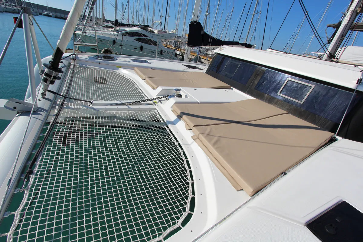 Deck of Amelie, a Dufour 48 Catamaran catamaran at Cecina, Italy