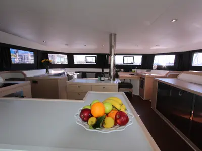 Salon of Amelie, a Dufour 48 Catamaran catamaran at Cecina, Italy