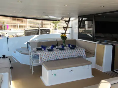 Deck of Amelie, a Dufour 48 Catamaran catamaran at Cecina, Italy
