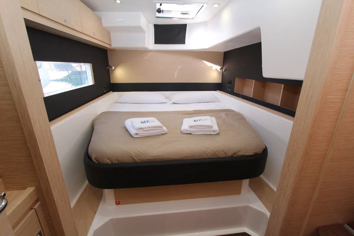 Cabin on Amelie, a Dufour 48 Catamaran catamaran at Cecina, Italy