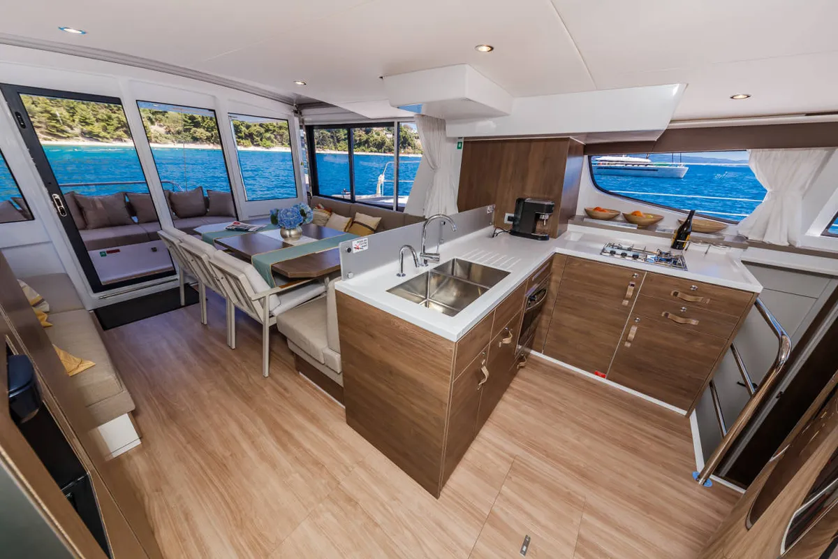 Galley of Mirage, a Bali 4.6 catamaran at Fethiye, Turkey