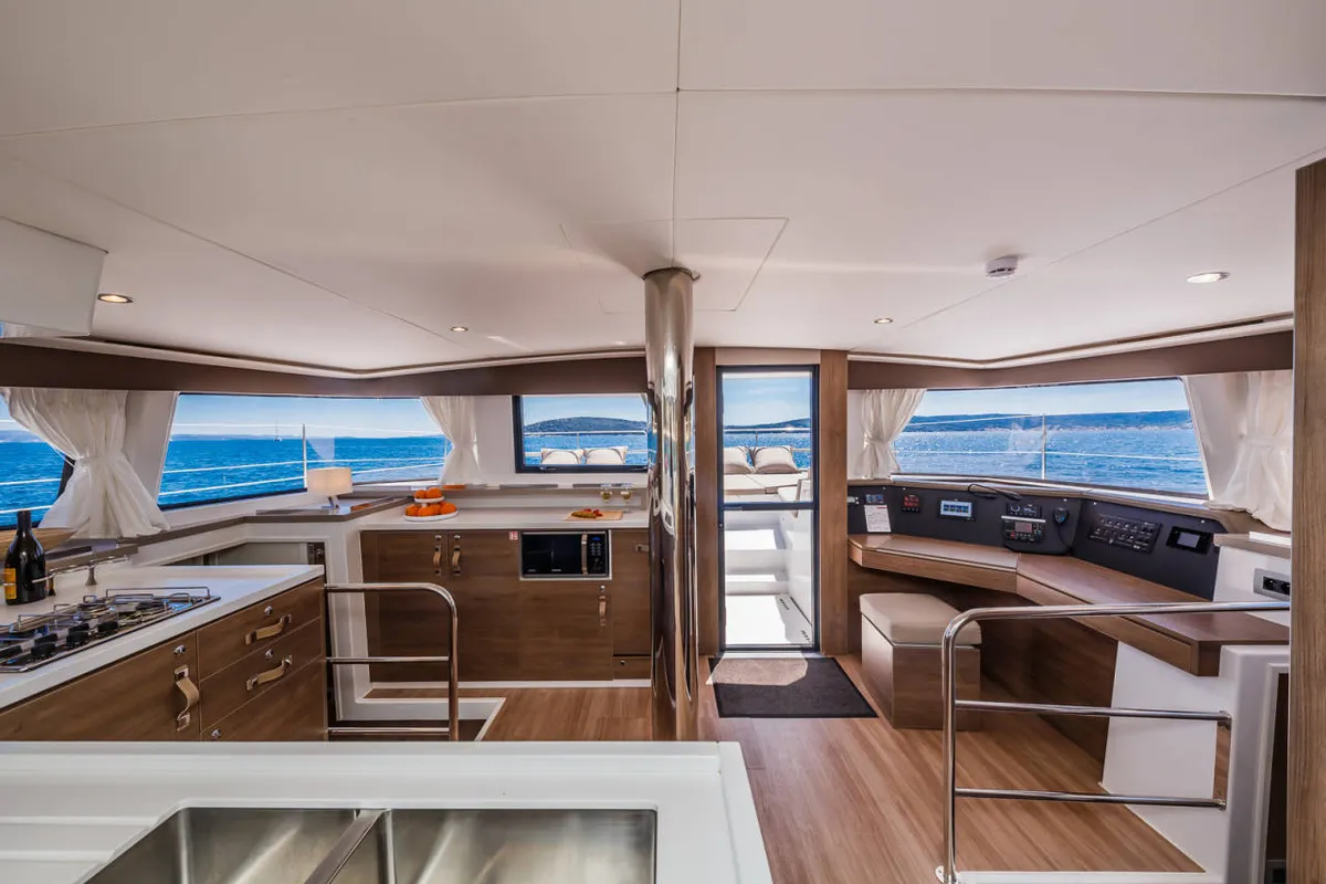 Galley of Mirage, a Bali 4.6 catamaran at Fethiye, Turkey