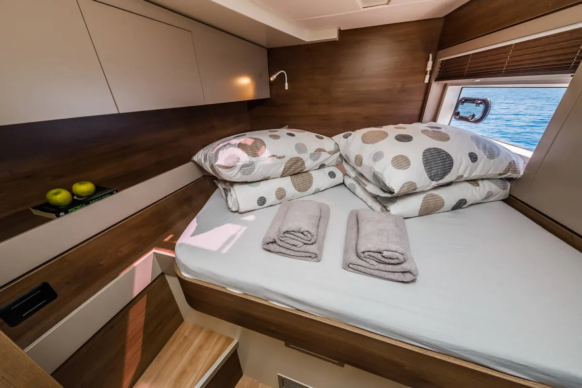 Cabin on Mirage, a Bali 4.6 catamaran at Fethiye, Turkey