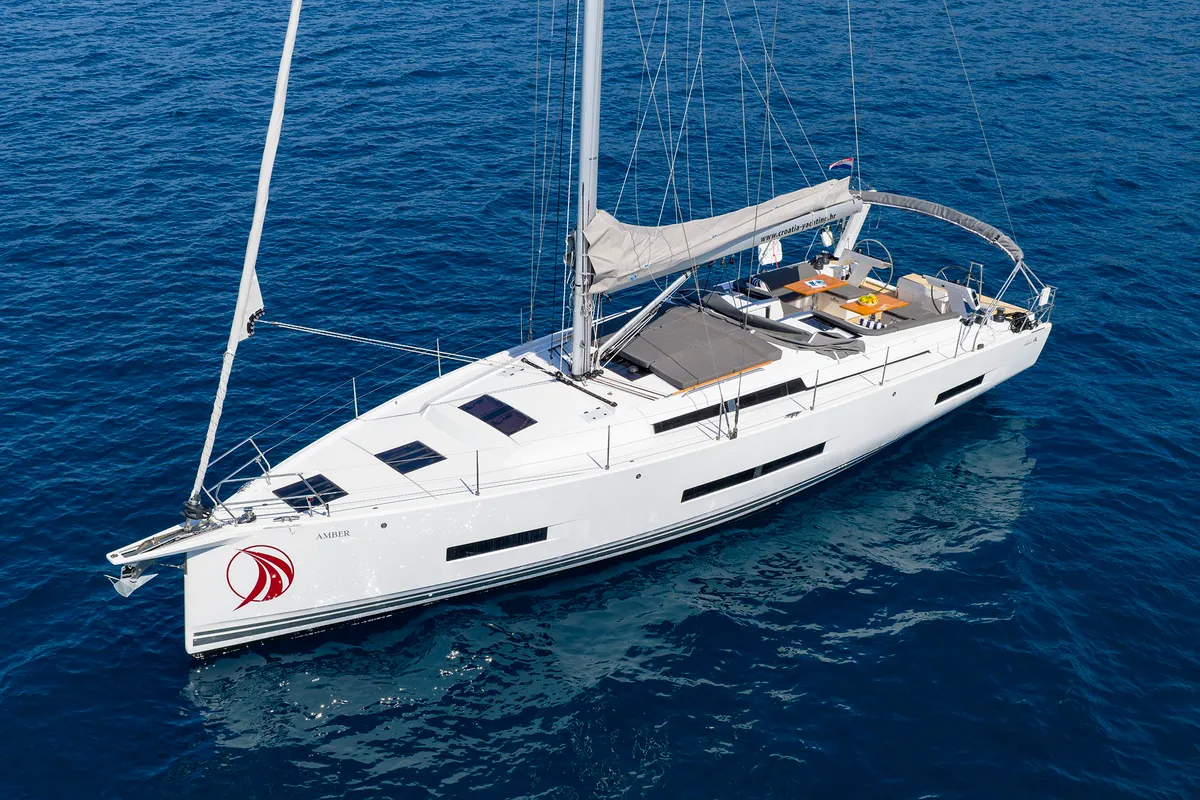 Exterior view of Amber - OW, a Hanse 510 sailboat at Grad Kaštela, Croatia