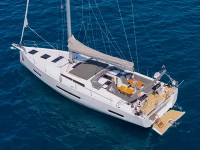 Exterior view of Amber - OW, a Hanse 510 sailboat at Grad Kaštela, Croatia