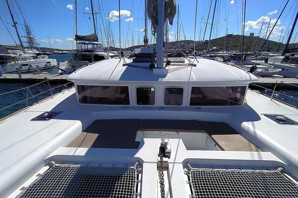 Deck of Azraq, a Lagoon 450 F catamaran at Athens, Greece