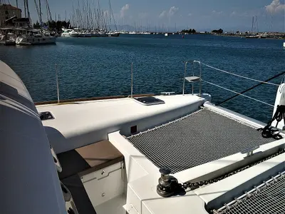 Deck of Azraq, a Lagoon 450 F catamaran at Athens, Greece