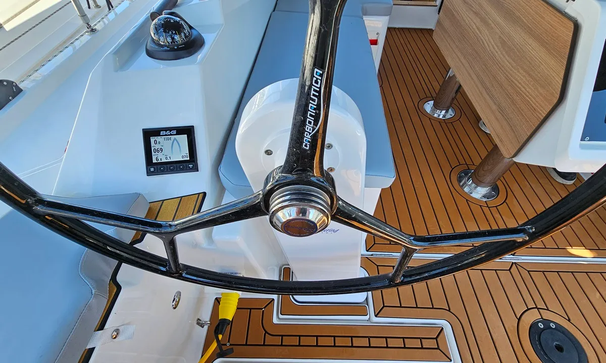 Cockpit of Windchaser, a Bavaria C38 sailboat at Zadar, Croatia