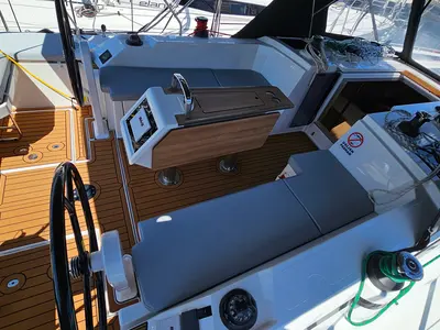 Cockpit of Windchaser, a Bavaria C38 sailboat at Zadar, Croatia