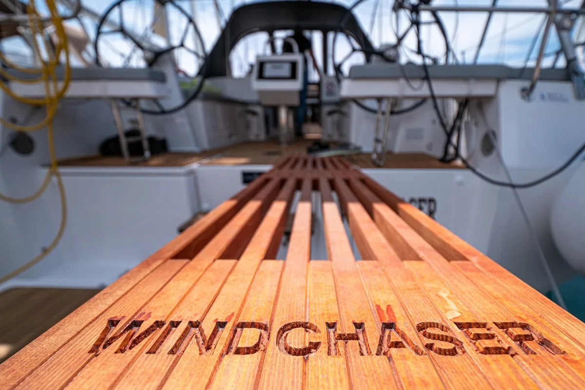 Deck of Windchaser, a Bavaria C38 sailboat at Zadar, Croatia
