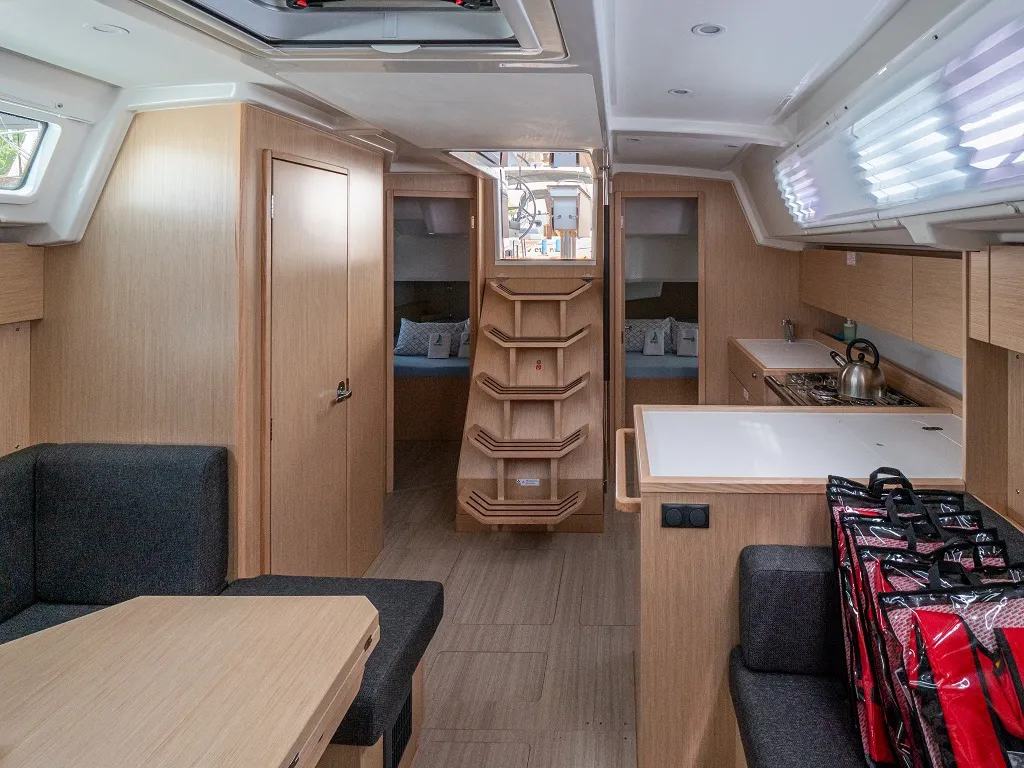 Salon of Windchaser, a Bavaria C38 sailboat at Zadar, Croatia