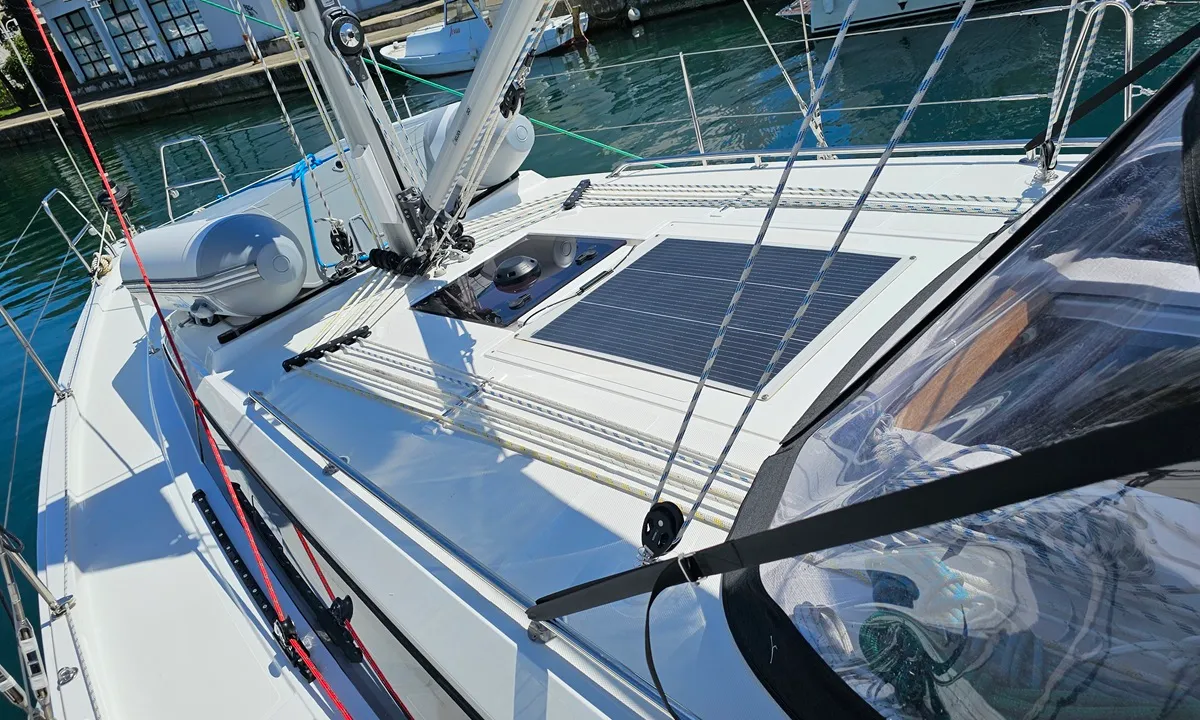 Deck of Windchaser, a Bavaria C38 sailboat at Zadar, Croatia