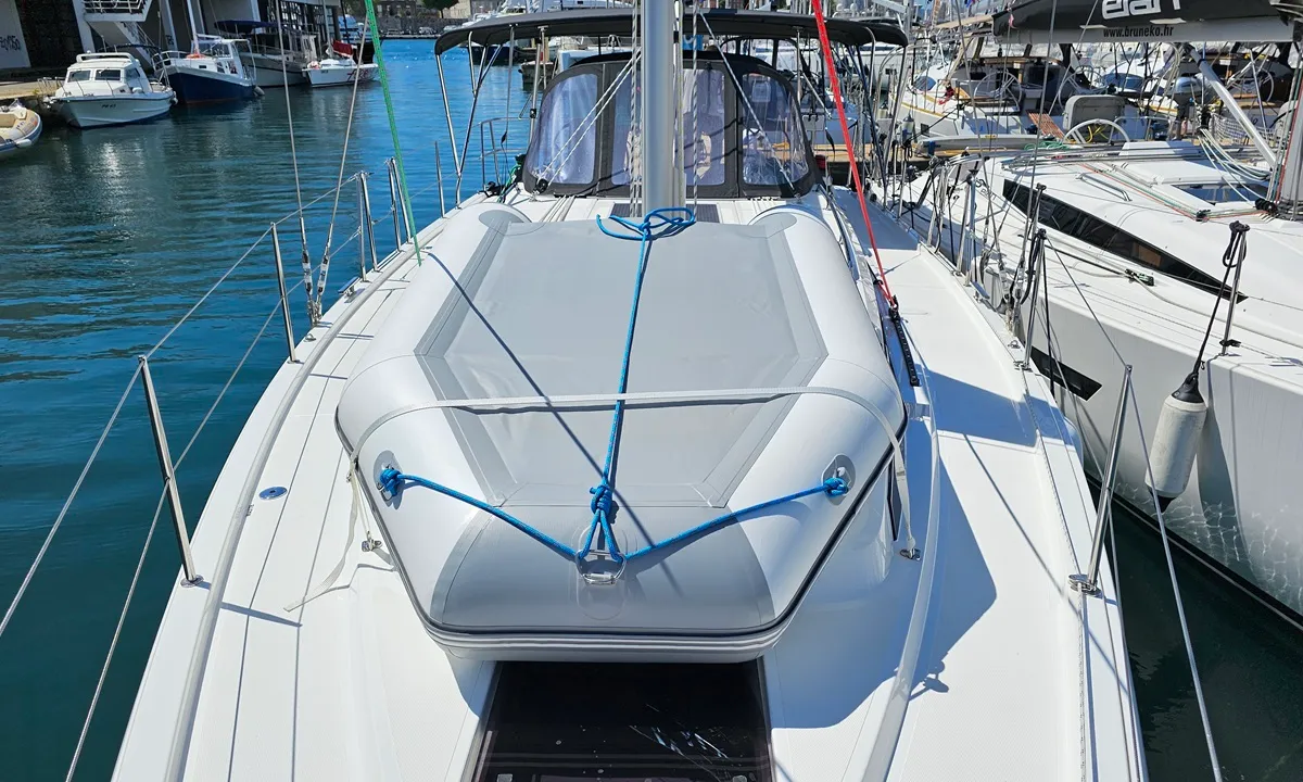 Deck of Windchaser, a Bavaria C38 sailboat at Zadar, Croatia