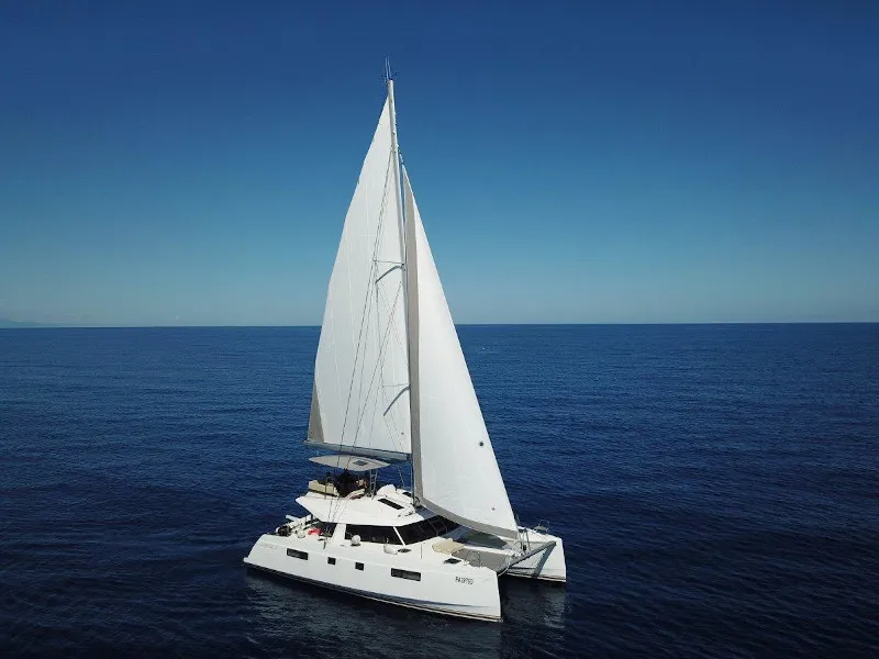 Exterior view of Elettra, a Nautitech 46 Fly catamaran at Capo d'Orlando, Italy