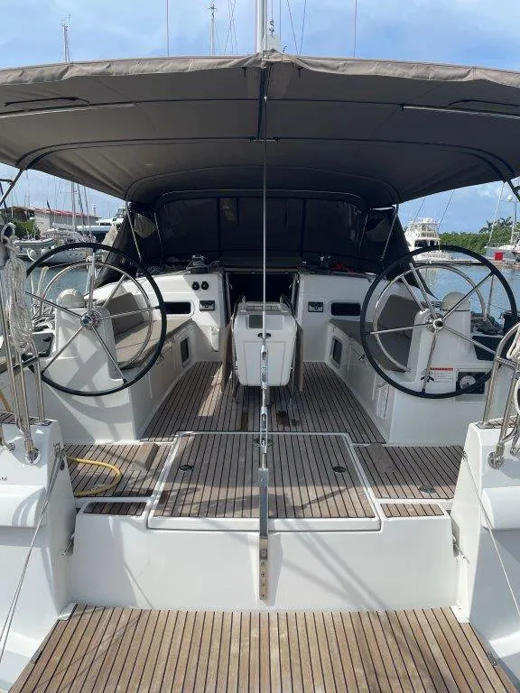 Cockpit of Oxygen, a Jeanneau Sun Odyssey 519 sailboat at Road Town, British Virgin Islands