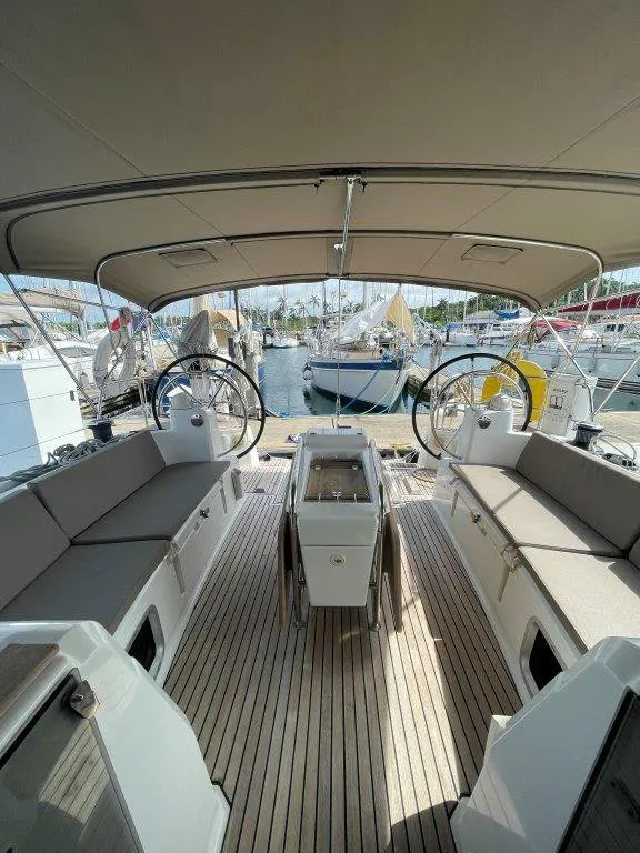 Cockpit of Oxygen, a Jeanneau Sun Odyssey 519 sailboat at Road Town, British Virgin Islands