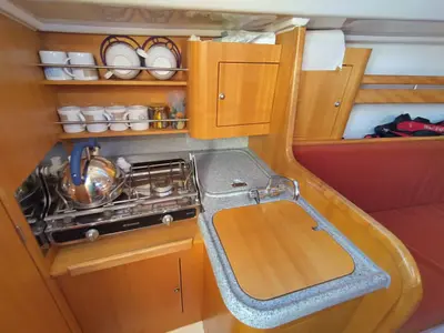 Galley of Grand Patience, a Northman Maxus 28 Standard sailboat at Saint-Cast-le-Guildo, France