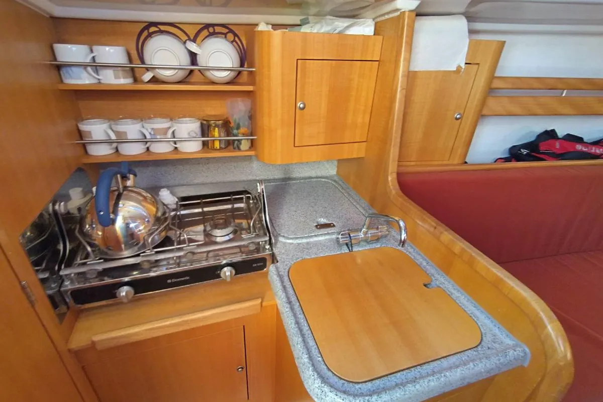 Galley of Grand Patience, a Northman Maxus 28 Standard sailboat at Saint-Cast-le-Guildo, France