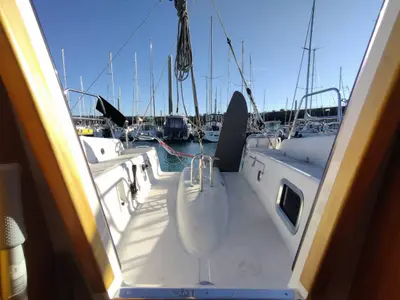 Deck of Grand Patience, a Northman Maxus 28 Standard sailboat at Saint-Cast-le-Guildo, France