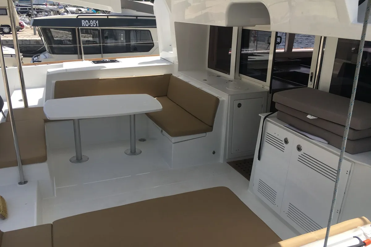 Deck of SAMOGON, a Lagoon 450 Fly catamaran at Rogač, Croatia