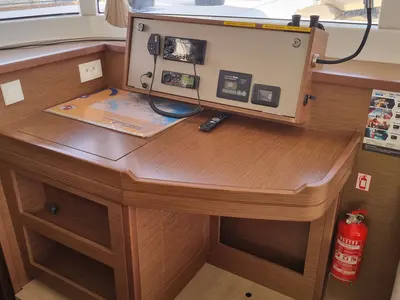 Cockpit of SAMOGON, a Lagoon 450 Fly catamaran at Rogač, Croatia
