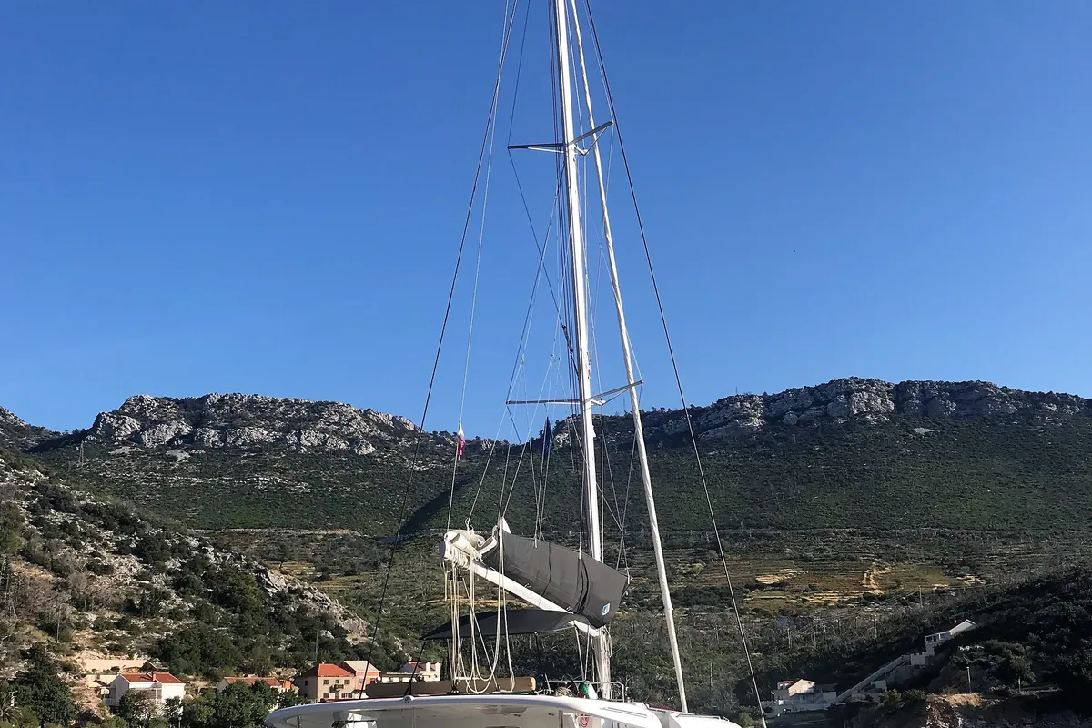 Exterior view of SAMOGON, a Lagoon 450 Fly catamaran at Rogač, Croatia