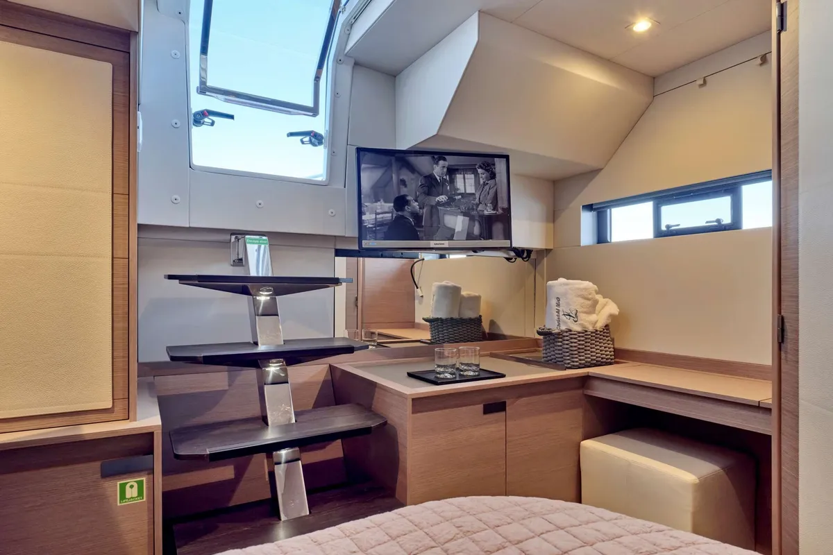 Christal Mio, a Fountaine Pajot Power 67 catamaran at Athens, Greece