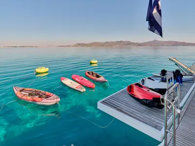 Christal Mio, a Fountaine Pajot Power 67 catamaran at Athens, Greece