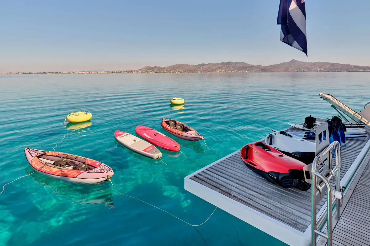 Christal Mio, a Fountaine Pajot Power 67 catamaran at Athens, Greece