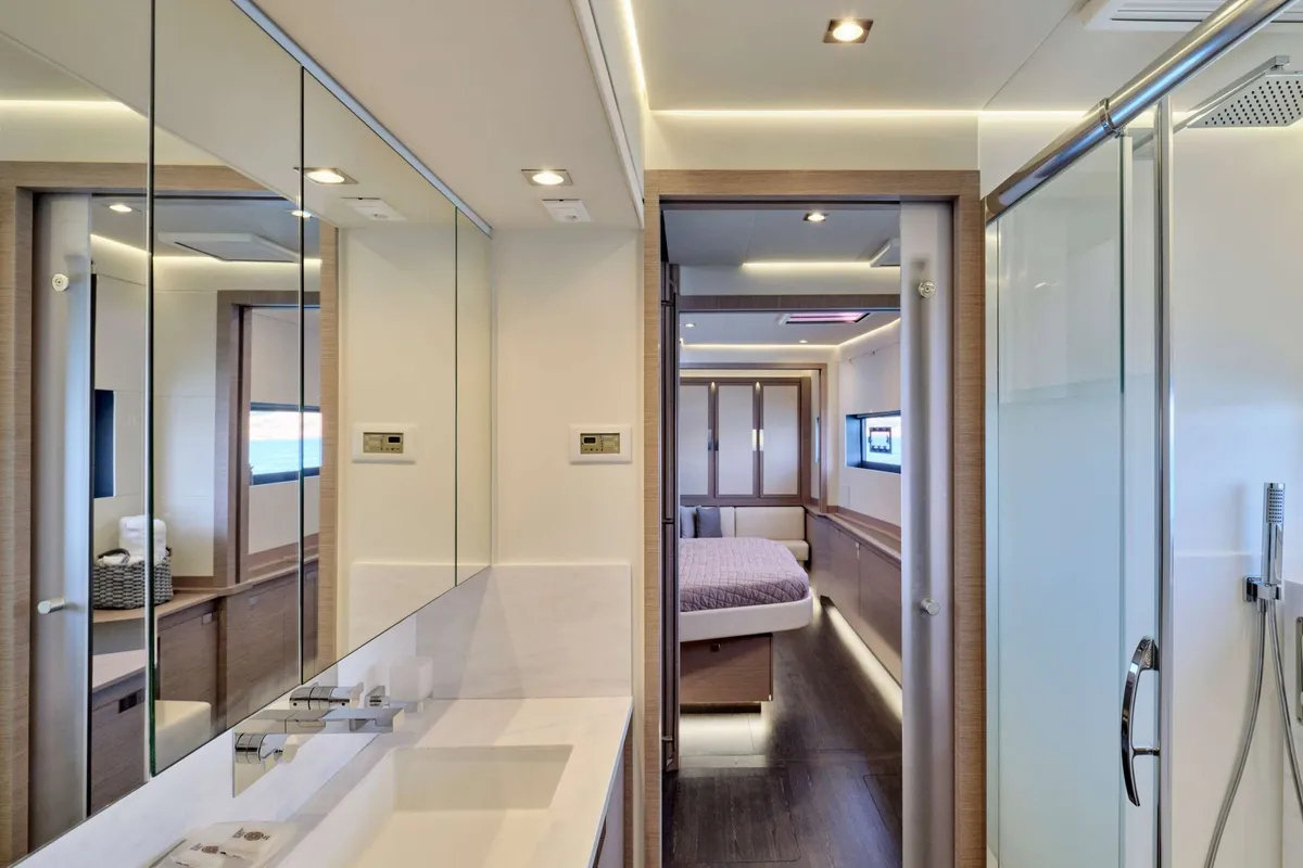 Christal Mio, a Fountaine Pajot Power 67 catamaran at Athens, Greece