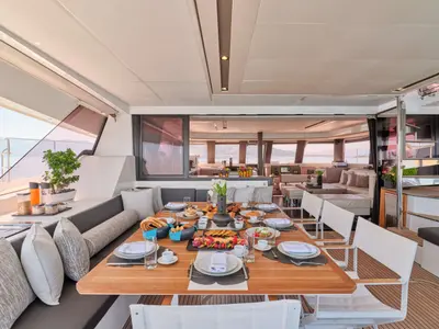 Christal Mio, a Fountaine Pajot Power 67 catamaran at Athens, Greece