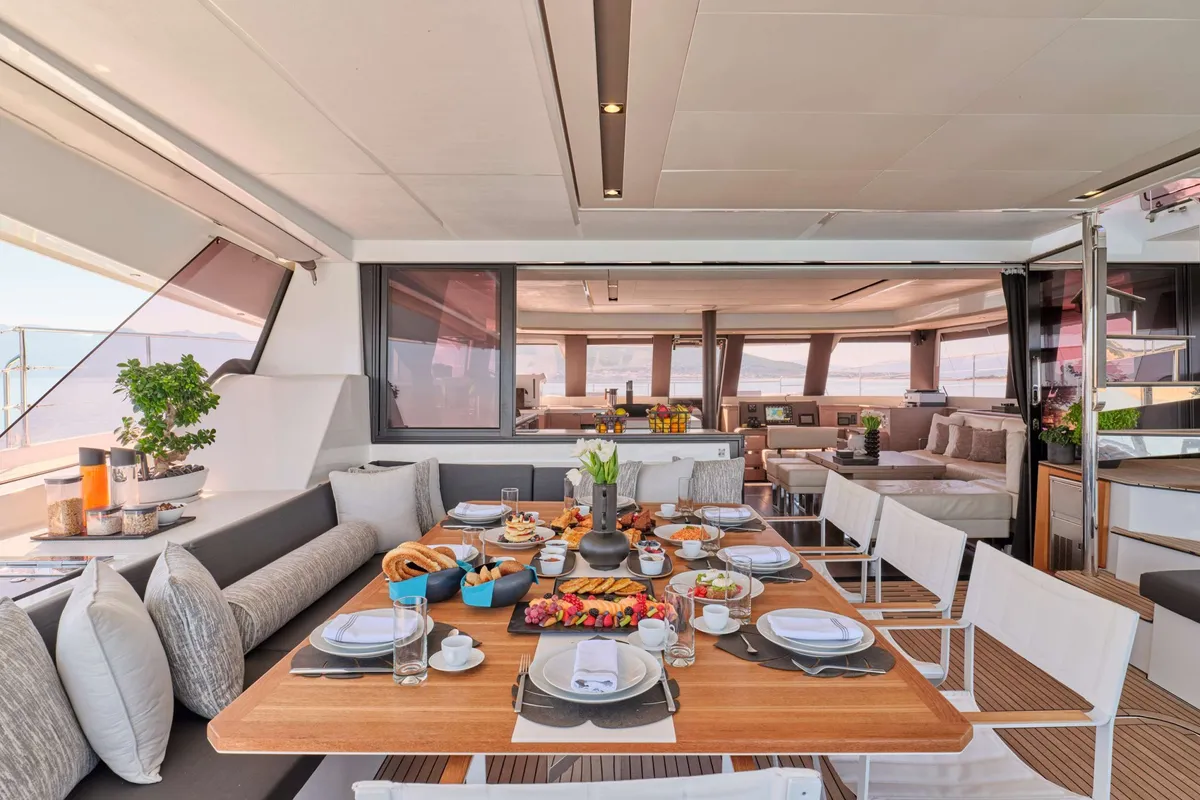 Christal Mio, a Fountaine Pajot Power 67 catamaran at Athens, Greece