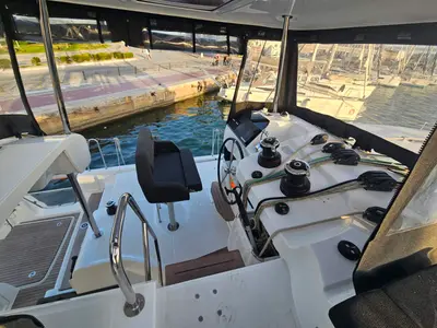 Cockpit of Aelia, a Lagoon 43 catamaran at Volos Municipality, Greece