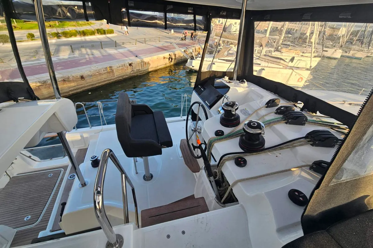 Cockpit of Aelia, a Lagoon 43 catamaran at Volos Municipality, Greece