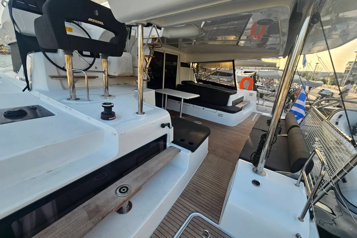Deck of Aelia, a Lagoon 43 catamaran at Volos Municipality, Greece