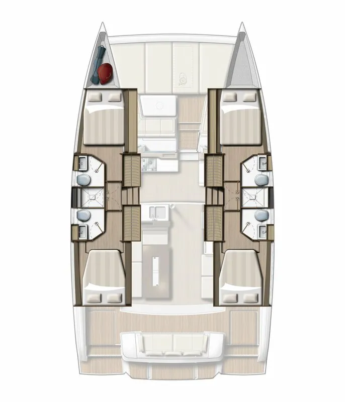 Floor plan of Aquilon, a Bali 4.2 catamaran at Plan-d'Aups-Sainte-Baume, France