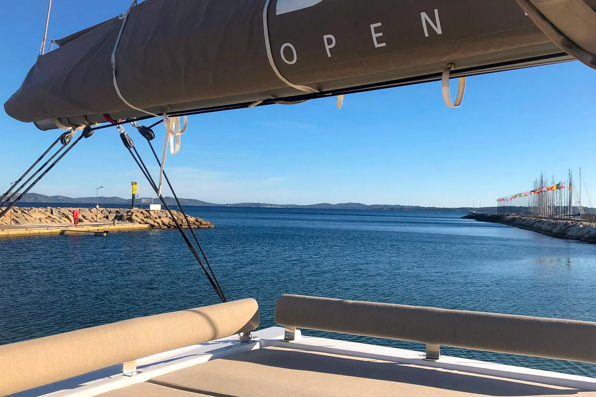Deck of Aquilon, a Bali 4.2 catamaran at Plan-d'Aups-Sainte-Baume, France