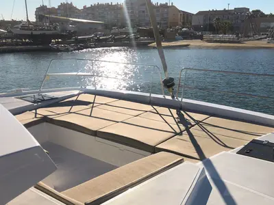 Deck of Aquilon, a Bali 4.2 catamaran at Plan-d'Aups-Sainte-Baume, France