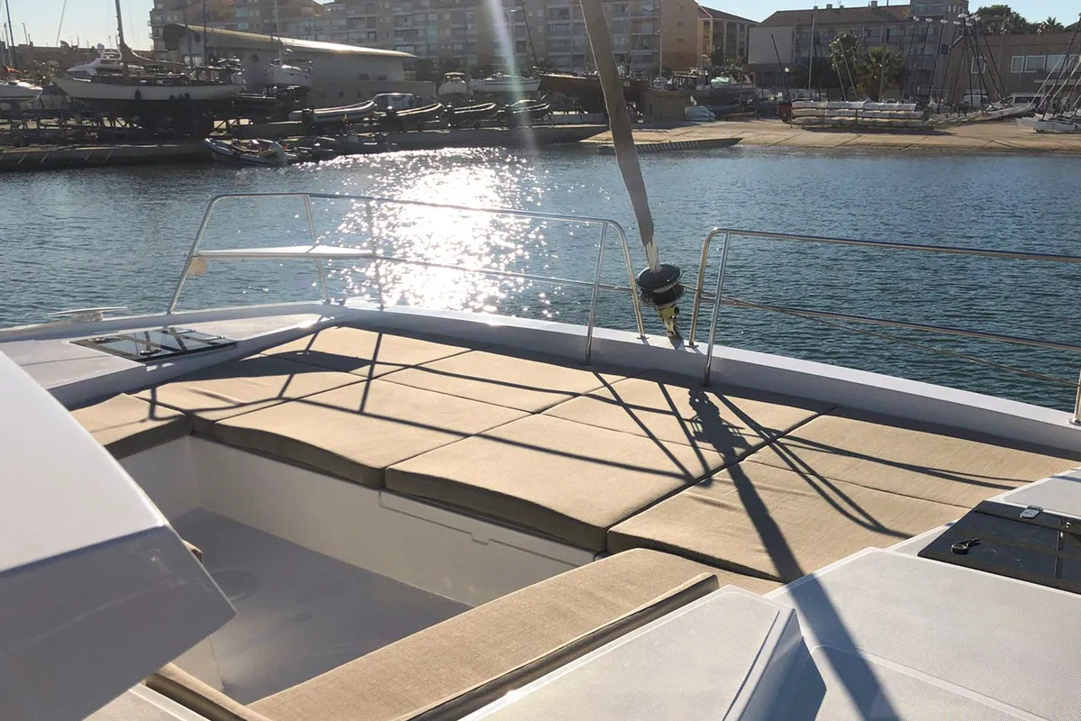 Deck of Aquilon, a Bali 4.2 catamaran at Plan-d'Aups-Sainte-Baume, France